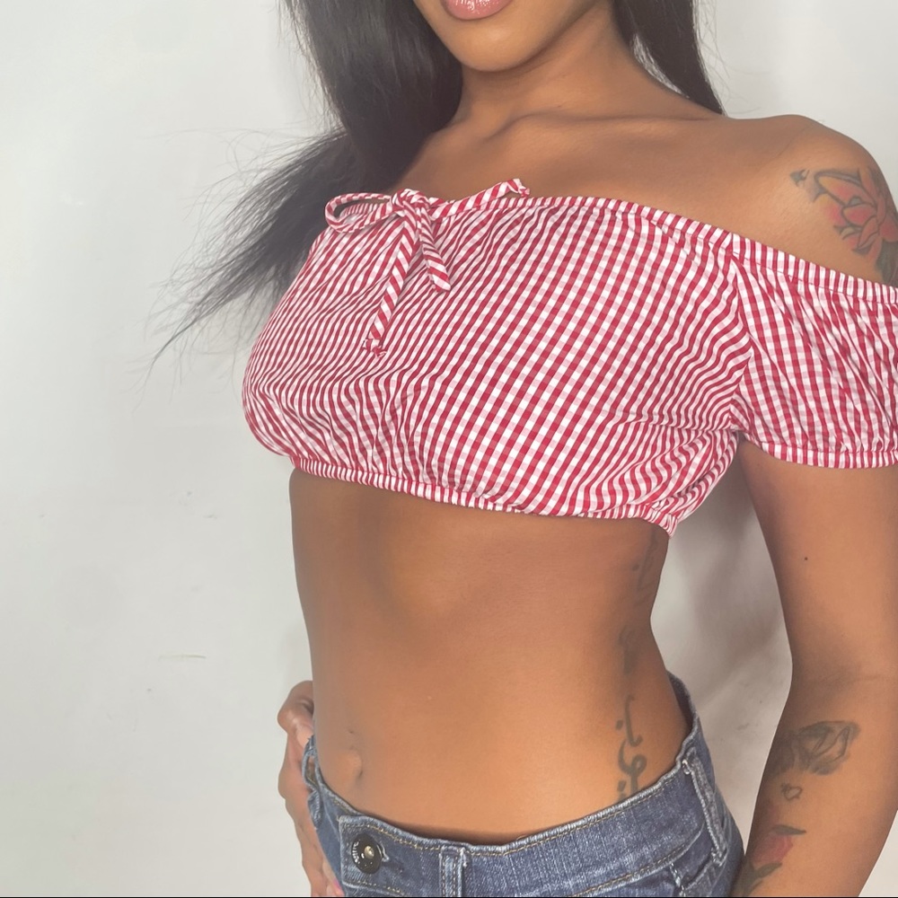 Y2k Red Gingham Crop Top